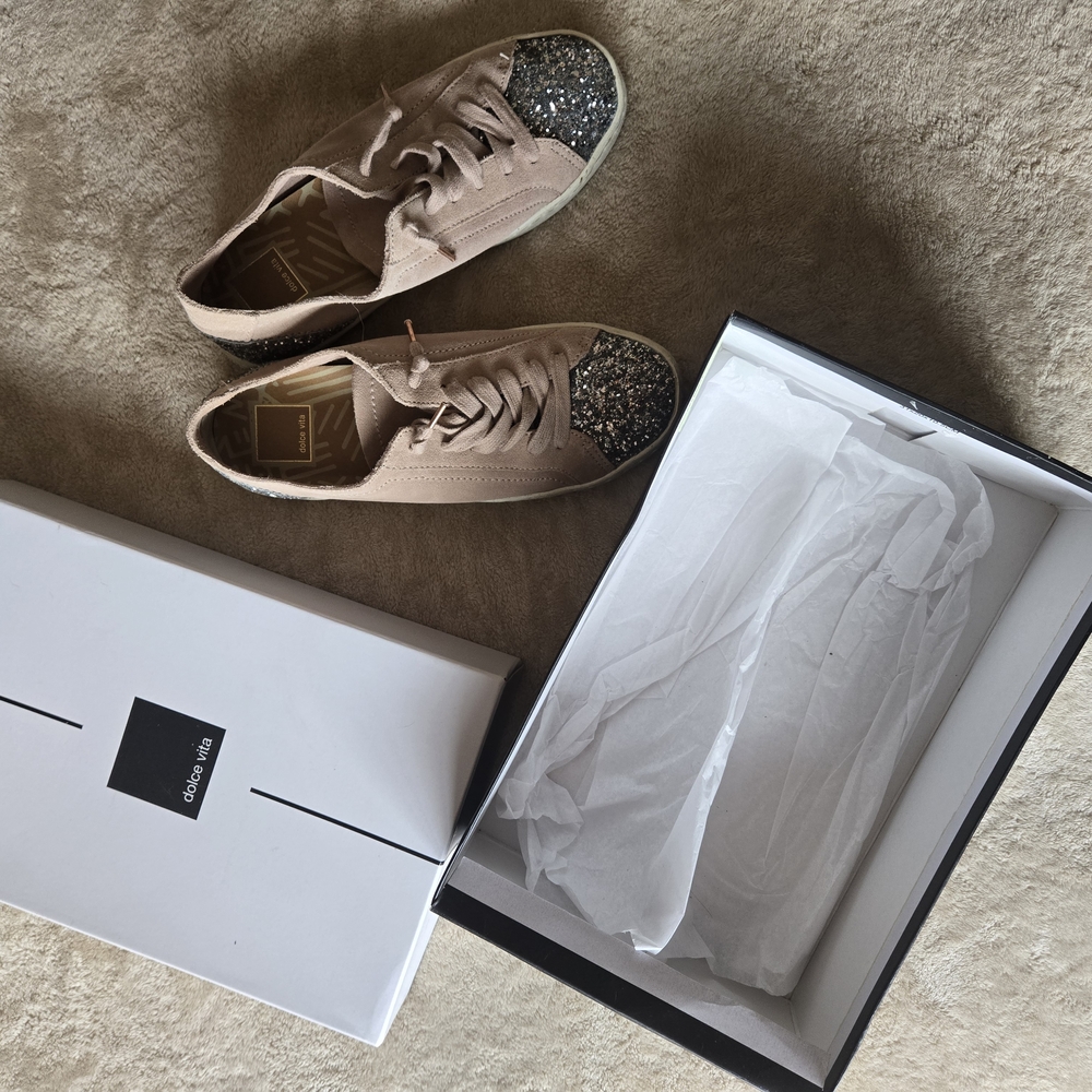 Dolce Vita Blush Pink Suede Sneakers with Glitter Toe